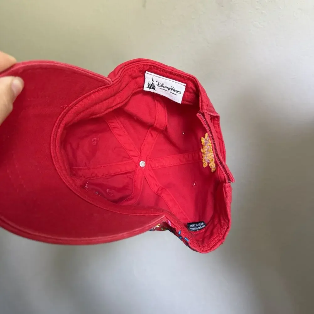 Disney Parks Red The Three Caballeros Donald Duck Floral Embroidered Ball Cap OS